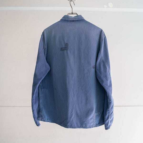 around 1970s France faded blue work jacket -thin fabric-