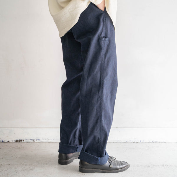 around 1970s France Adolphe Lafont cotton twill work pants -black dyed- 'dead stock'