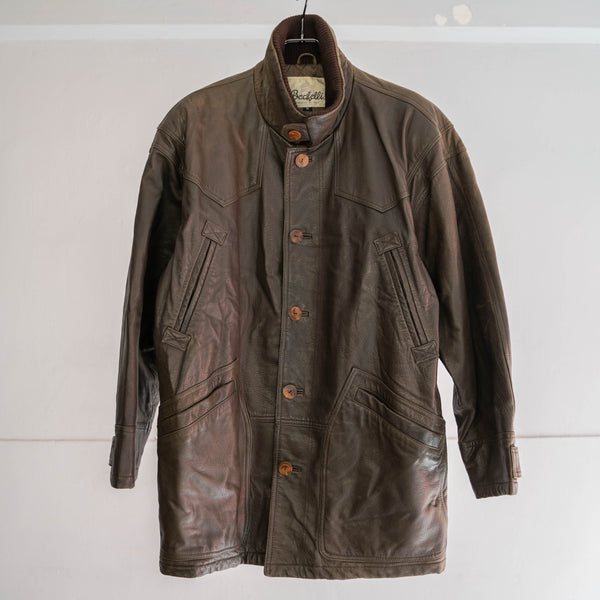 around 1990s brown sheep skin stand collar half coat