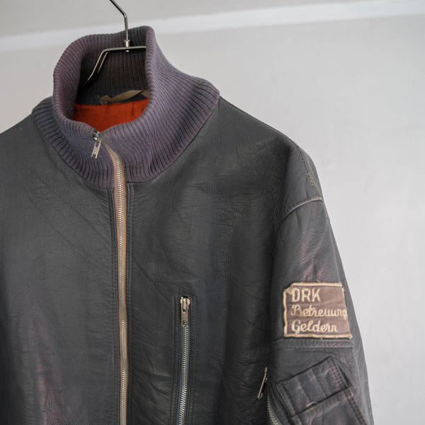 1980-00s German military pilot leather jacket -dark gray-