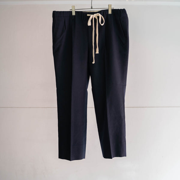 2000s dark navy wool wide slacks -waist cord remake-