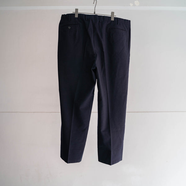2000s dark navy wool wide slacks -waist cord remake-