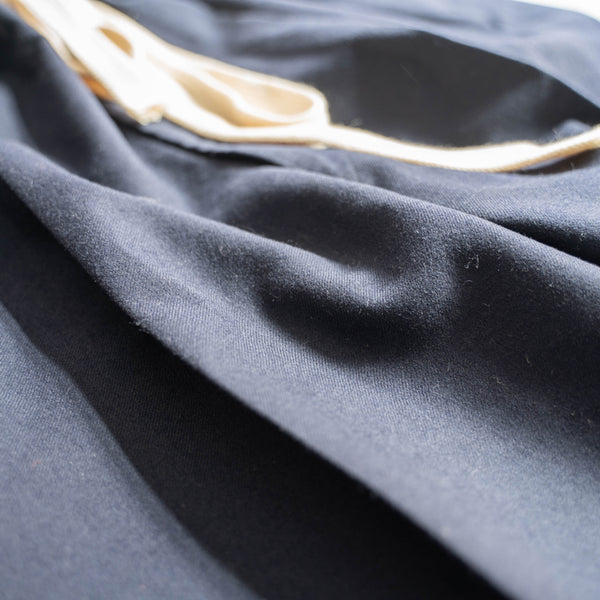 2000s dark navy wool wide slacks -waist cord remake-