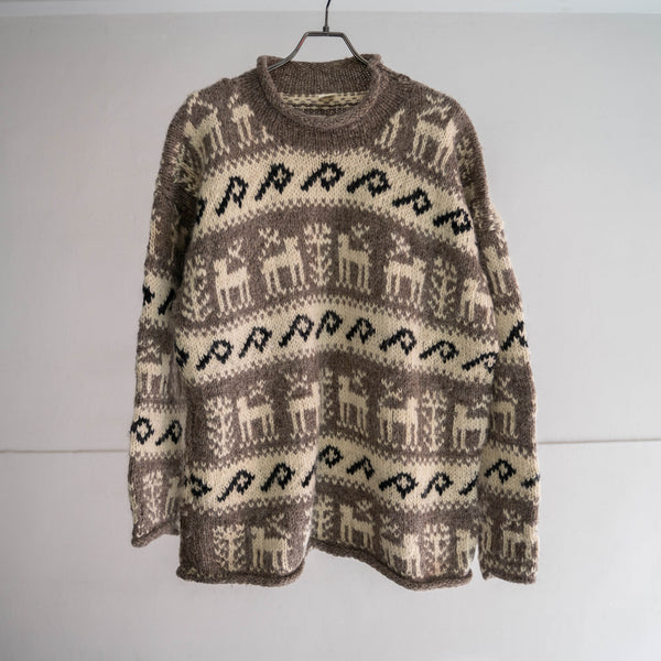 1990s Nepal beige × ivory handmade knit