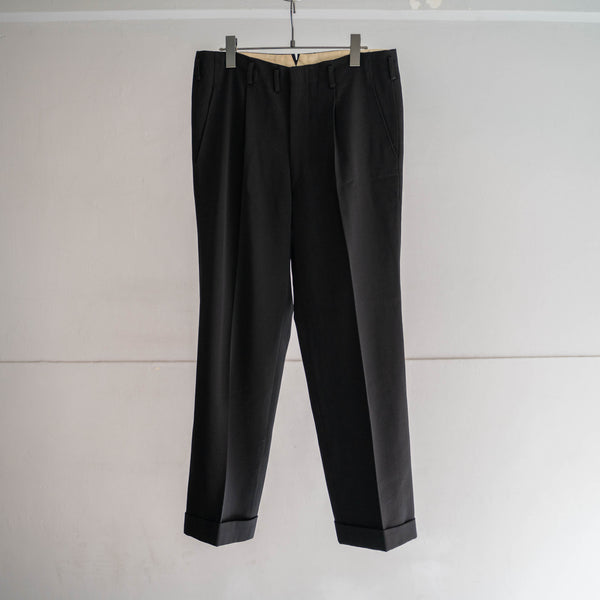 1970-80s Japan vintage black wool 1tuck slacks -4