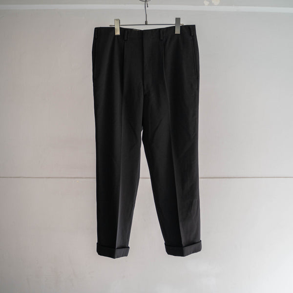 1970-80s Japan vintage black wool 1tuck slacks -2