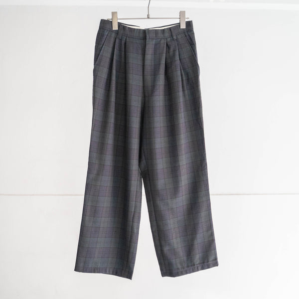 1990s Japan vintage black watch pattern wool two tuck slacks