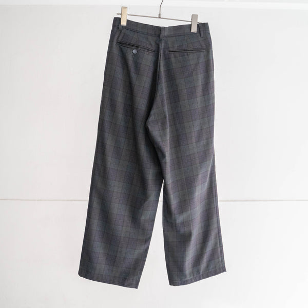 1990s Japan vintage black watch pattern wool two tuck slacks