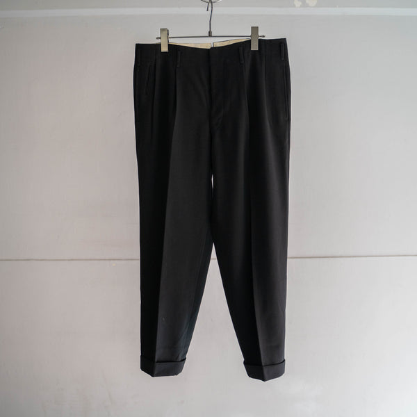 1970-80s Japan vintage black wool 2tuck slacks with coin pocket