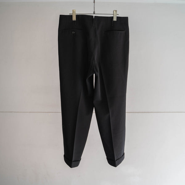 1970-80s Japan vintage black wool 2tuck slacks with coin pocket