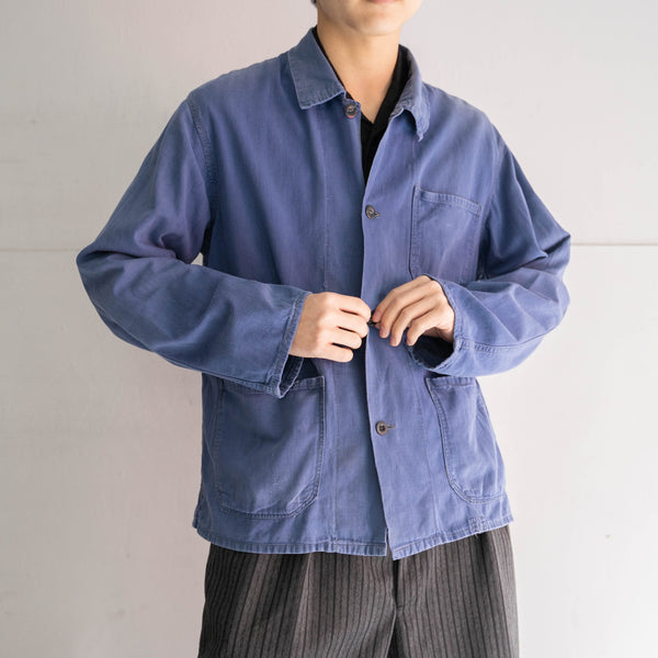 around 1970s France faded blue work jacket -thin fabric-
