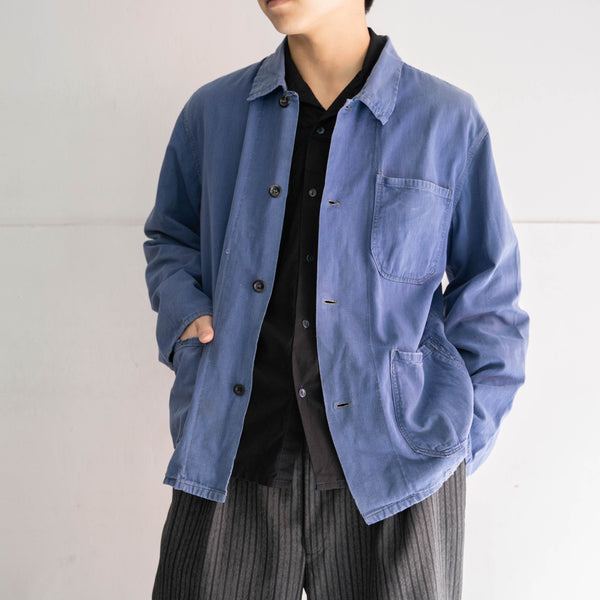 around 1970s France faded blue work jacket -thin fabric-