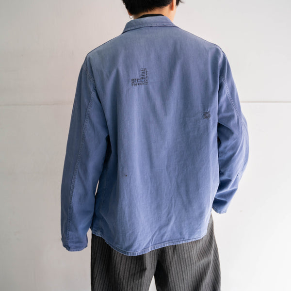 around 1970s France faded blue work jacket -thin fabric-