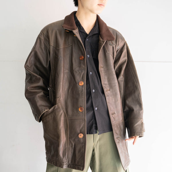 around 1990s brown sheep skin stand collar half coat