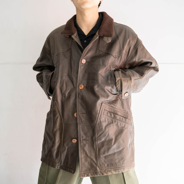 around 1990s brown sheep skin stand collar half coat