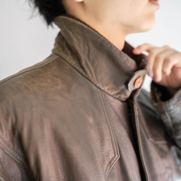 around 1990s brown sheep skin stand collar half coat