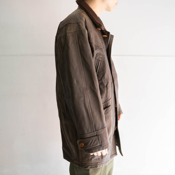 around 1990s brown sheep skin stand collar half coat