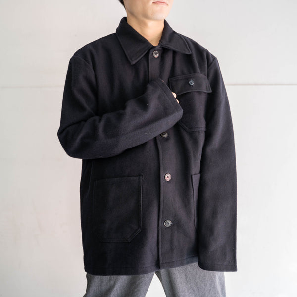 1970-80s Europe dark navy wool work jacket 'dead stock'