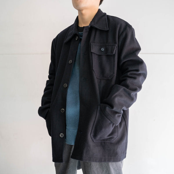 1970-80s Europe dark navy wool work jacket 'dead stock'