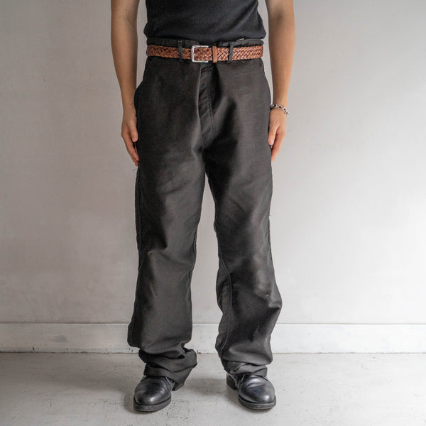 around 1970s France moleskin work pants 'dead stock' -black dyed-