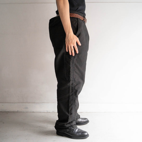 around 1970s France moleskin work pants 'dead stock' -black dyed-