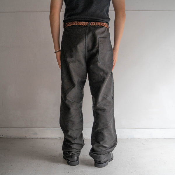 around 1970s France moleskin work pants 'dead stock' -black dyed-