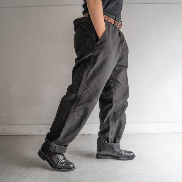 around 1970s France moleskin work pants 'dead stock' -black dyed-