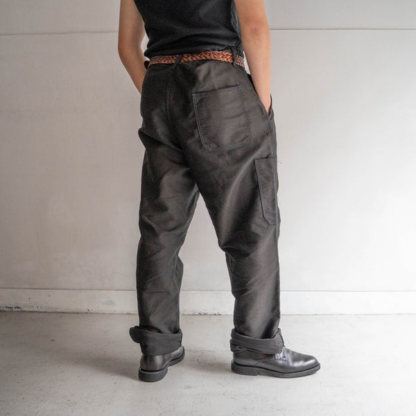 around 1970s France moleskin work pants 'dead stock' -black dyed-