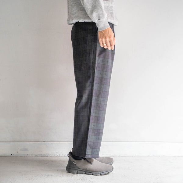 1990s Japan vintage black watch pattern wool two tuck slacks