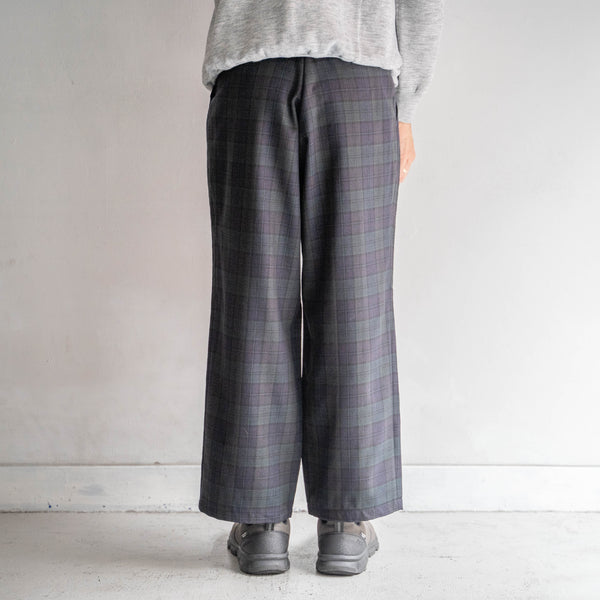 1990s Japan vintage black watch pattern wool two tuck slacks