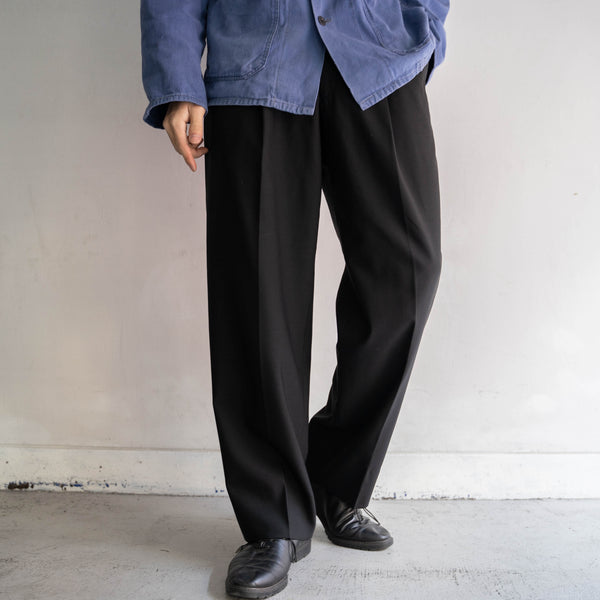 1990s Japan vintage 2 tuck black slacks -wide belt loop-