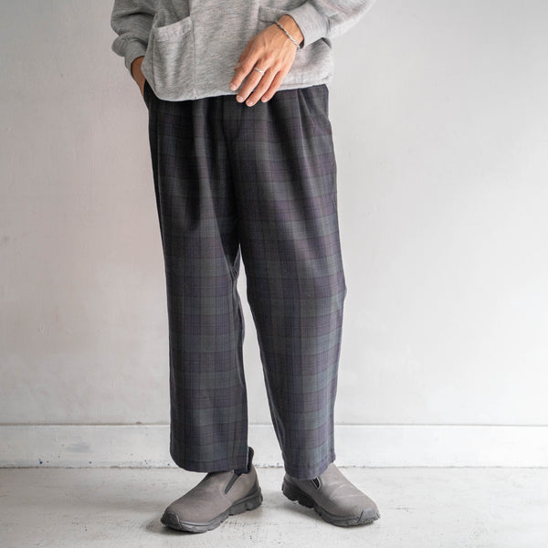 1990s Japan vintage black watch pattern wool two tuck slacks