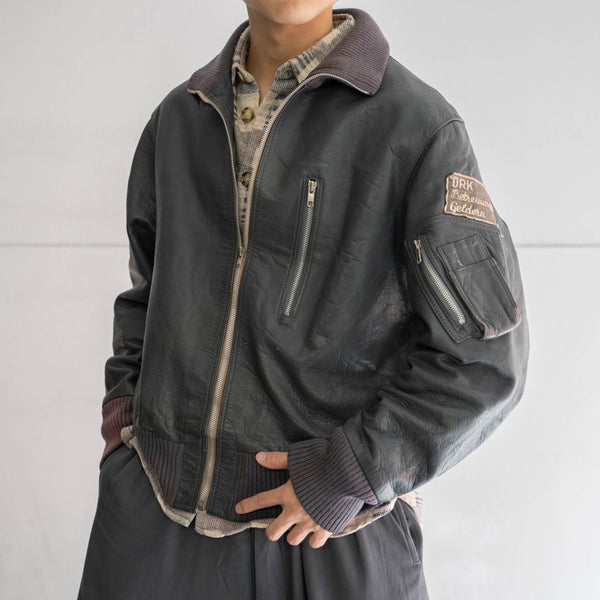 1980-00s German military pilot leather jacket -dark gray-