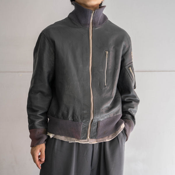 1980-00s German military pilot leather jacket -dark gray-
