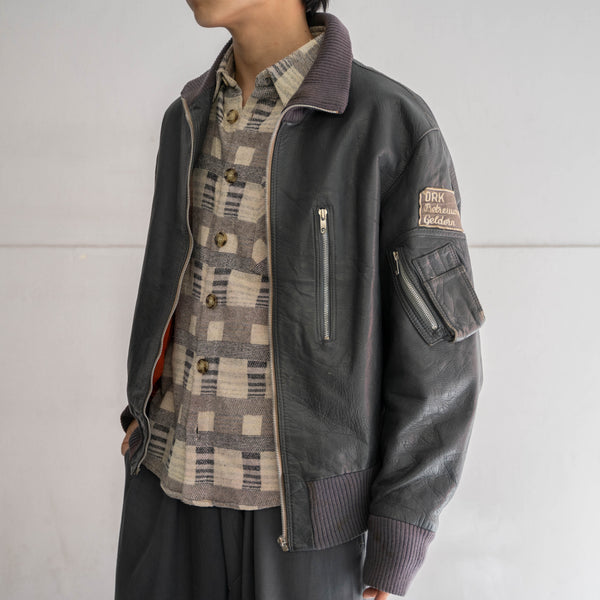1980-00s German military pilot leather jacket -dark gray-