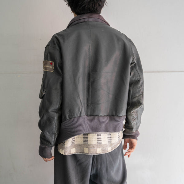 1980-00s German military pilot leather jacket -dark gray-