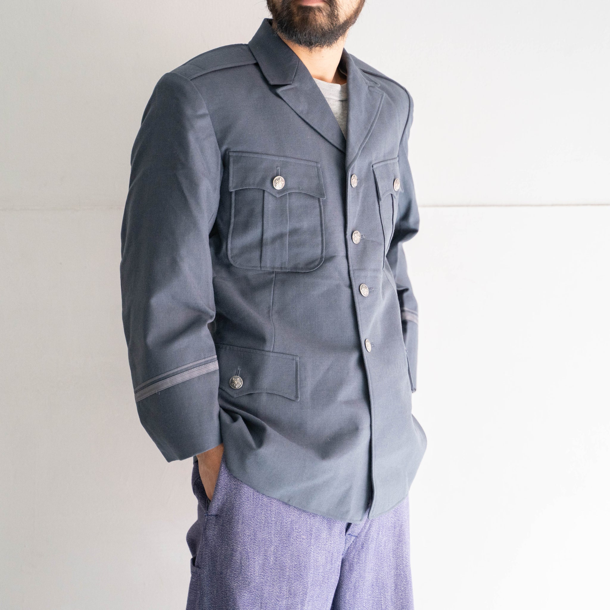 1970-80s Japan police silver blue color wool work jacket