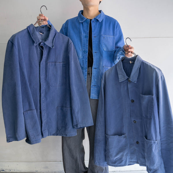 around 1980s France light blue work jacket -good boro-