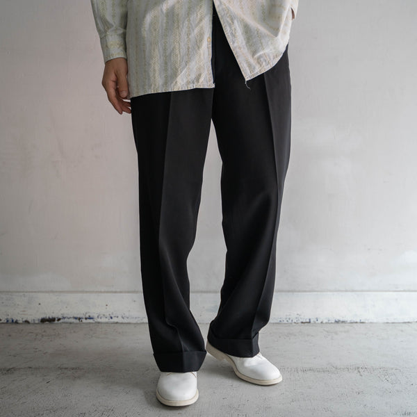 1970-80s Japan vintage black wool 1tuck slacks -4