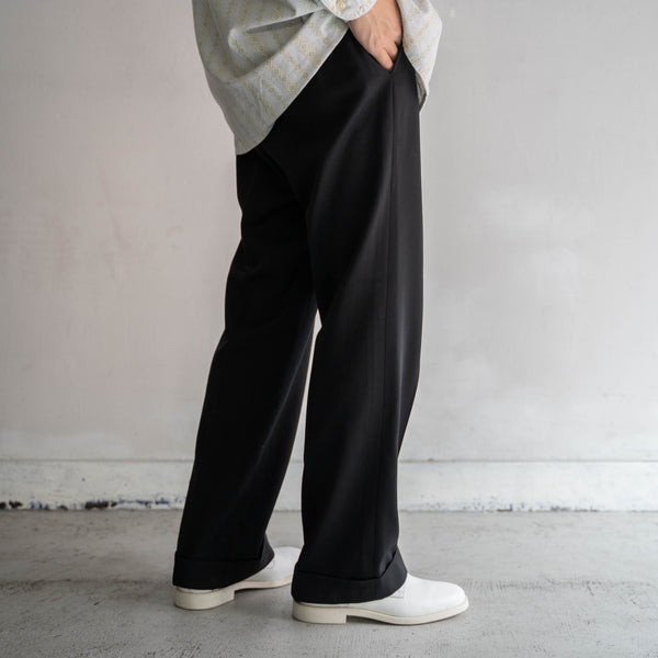 1970-80s Japan vintage black wool 1tuck slacks -4