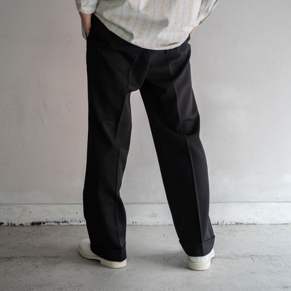 1970-80s Japan vintage black wool 1tuck slacks -4