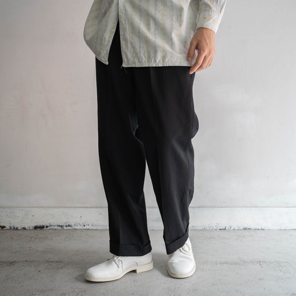 1970-80s Japan vintage black wool 1tuck slacks -2