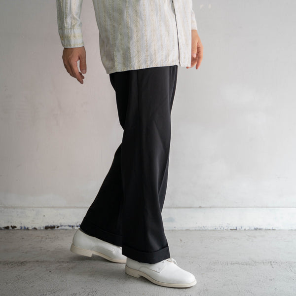 1970-80s Japan vintage black wool 1tuck slacks -2
