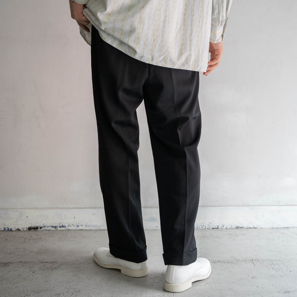1970-80s Japan vintage black wool 1tuck slacks -2
