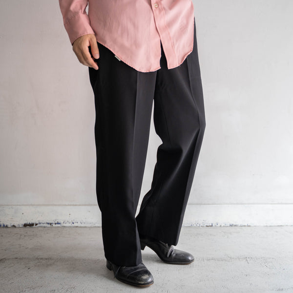 1970-80s Japan vintage black wool 1tuck slacks -1
