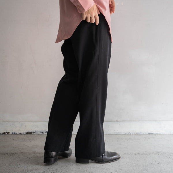 1970-80s Japan vintage black wool 1tuck slacks -1