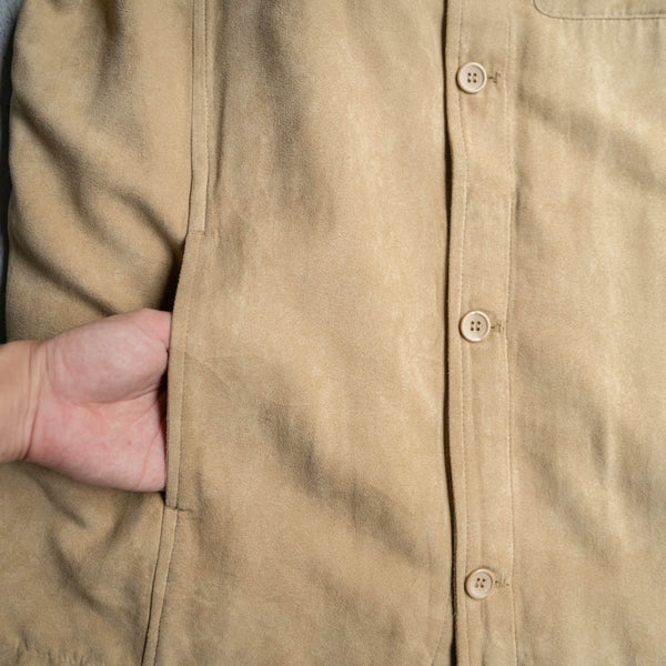 1990-00s beige color fake suede shirts -with side pocket-