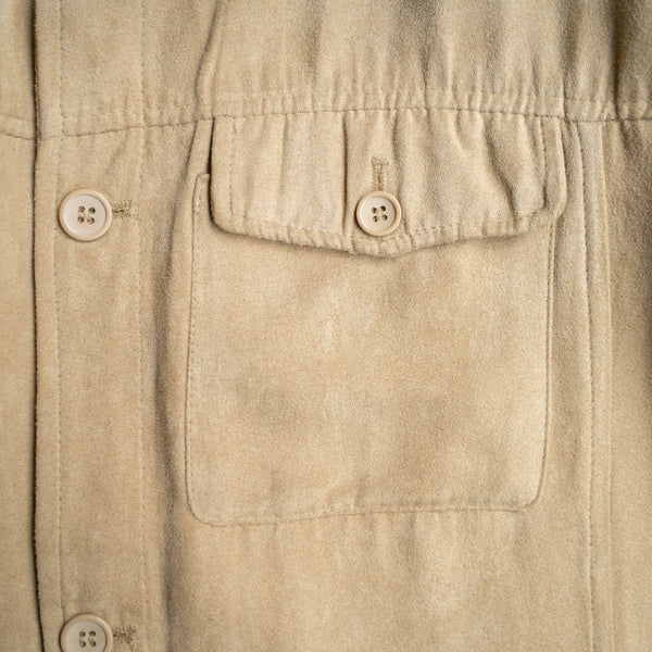 1990-00s beige color fake suede shirts -with side pocket-