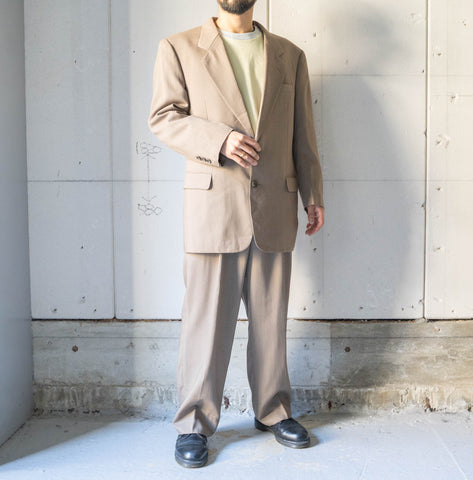 1990s Japan vintage beige color wool × poly set up