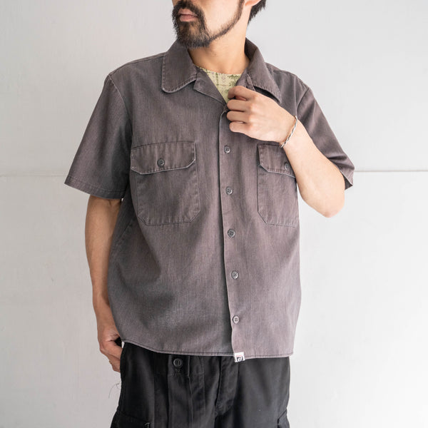 around 1990s faded gray color open collar short sleeve work shirt 'remake'